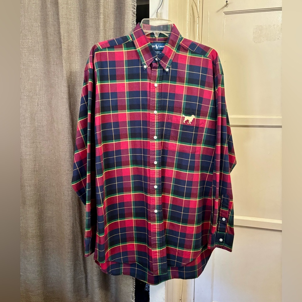 Vintage Ralph Lauren Red and Green Casual Button Down Shirt, excellent condition